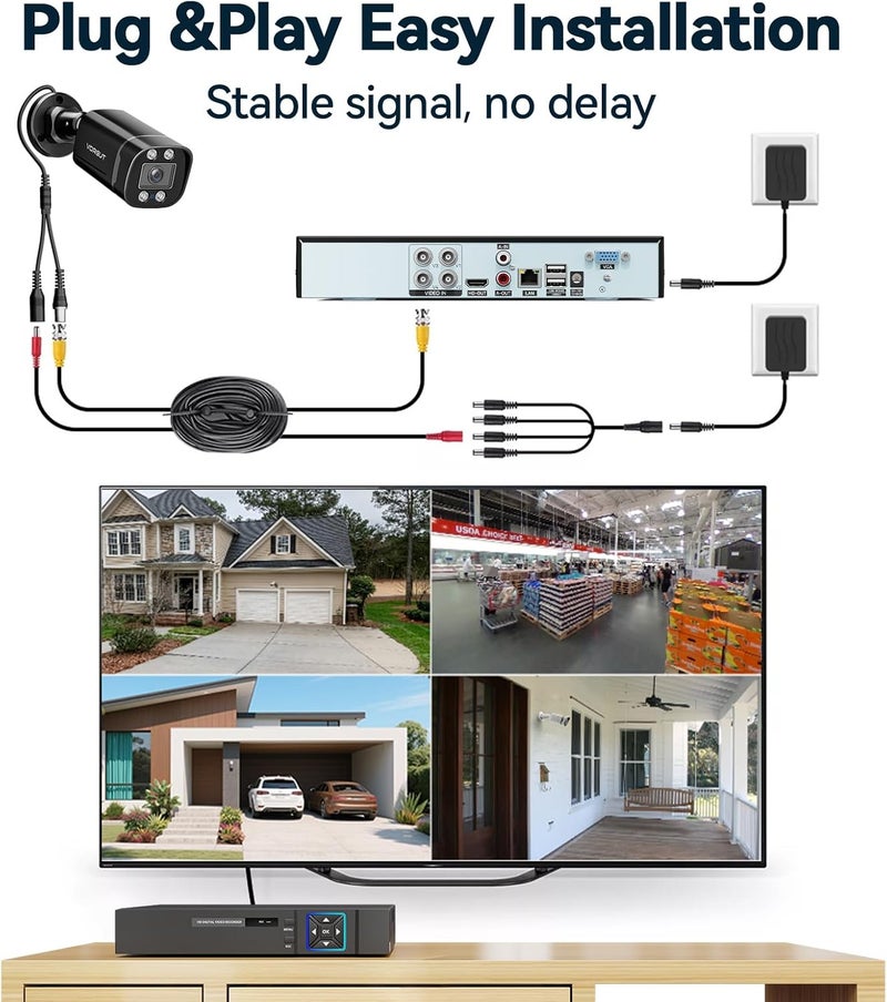 VORGUT Wired Security Camera System Outdoor, 4pcs Surveillance CCTV Bullet Cameras for Home Security, 4CH AHD TVI 5MP Lite DVR Recorder with 500G HDD, Motion Detection, Night Vision, Waterproof - Image 2
